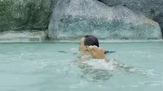 Monika Fox In Pink Bikini Swims In Pool And Walks