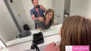 Kinky exhibitionist couple fucking in public washroom