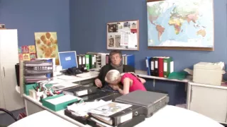 Blonde teen points out her talents to her employer's cock