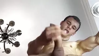 Big Muscular Guy Jerking off His Huge Uncut Dick