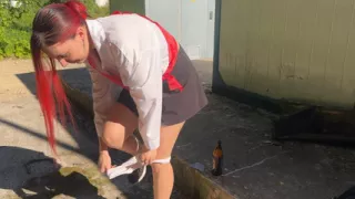 I caught my neighbor&#039;s daughter, a graduate, drinking  and punished her with a bottle in her ass