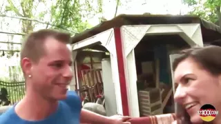 Hot Babe From Germany in Sexy Black Stockings Get Her Stomach Sprayed