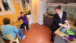 Step Son and His Boyfriend Fuck Me Hard in the Kitchen