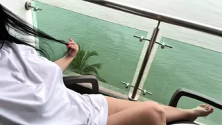 Naughty stepdaughter masturbates by the sea - Real orgasm - hard and horny tits