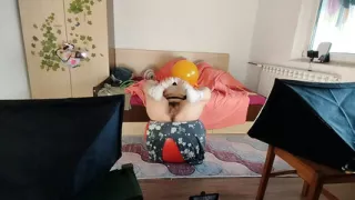 Amateur MILF does naked yoga, hairy pussy, big ass, big tits. Amateur massage with vibrator, naked brunette.