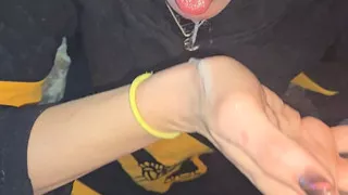 Hockey mommy sucks cock on her knees