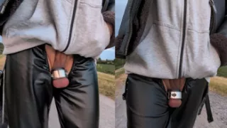Man presents his balls & ballstretcher in public
