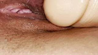 My girlfriend begged to have her all open with her thick toy