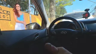 Risky handjob on the street... Beautiful woman saw my cock.