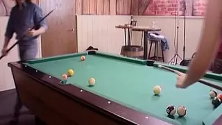 Brunette German doll sucks dick by the pool table