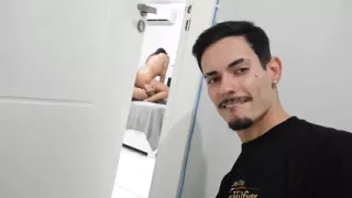 My husband's friend came home, caught us having sex in the bedroom and then sat me hidden while the cuckold was in the shower.