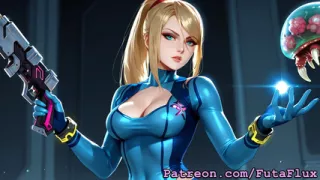 Futanari Samus Aran from Metroid Masturbating