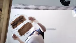 Amateur wife prepares breakfast naked. Hairy milf pussy, big tits, big ass.