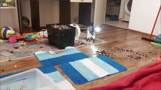 Amateur wife cleans the house naked, hairy pussy, big tits, big ass.