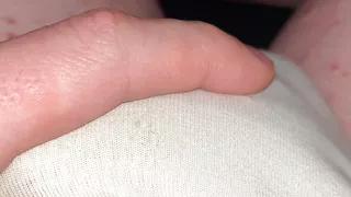 Closeup masturbating my big uncut cock and cumming in my panties