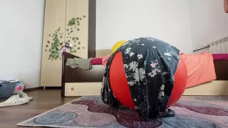 Sexy wife does yoga naked. Hairy brunette pussy, big tits, big ass.