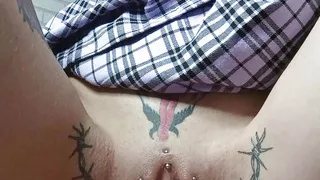 A huge dildo enters my tight pussy