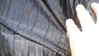 Asian Crossdresser Satin Silk Pleated Skirt Cum Pleasure