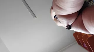 Amateur wife prepares breakfast in the kitchen. Sexy Latina naked in the kitchen.