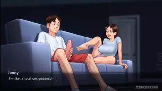 Jenny gives her boyfriend a foot job live on a cam show (Summertime Saga Gameplay)