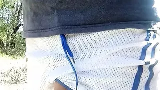 Walking around soft in ultra see thru mesh shorts so small my dick keeps coming out .. let's just sag that cock out then!!