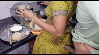 Indian desi aunty making food in Kitchen our husband went to come sex and cow girl style sex with hot boobs