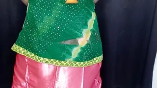 Indian sissy wearing sexy saree and satin petticoat