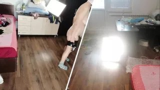 Amateur Latina tries on clothes and cuts them.