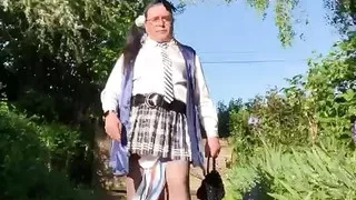 In an outfit with a small black and white checked skirt for an evening.