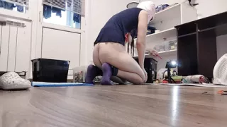 Amateur mom vacuuming naked in the house..