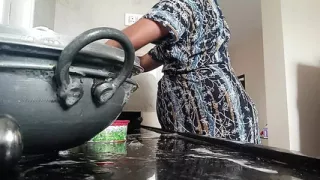 Tamil aunty Swetha kitchen cleaning nude restaurant