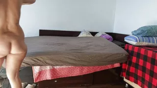 Amateur wife having fun trying on clothes that she cuts.