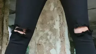 Perverted girl masturbates in a deserted place and gets very excited while doing it...