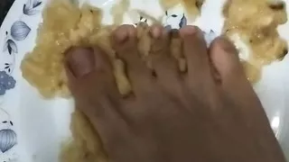 Mash the banana with my foot... Eat it, slave!