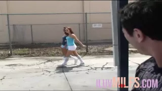 Two small tits babes engaging in a rough threesome