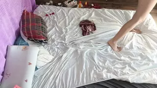 Foreplay in the bedroom with an amateur couple.