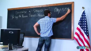 The teacher spends the detention with the blonde who is eager to get dicked down