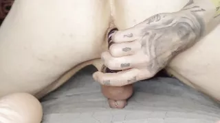 Hot Tattooed Neighbor Takes Glass Dildo