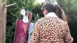 In an outfit with a little leopard print dress to go get my laundry.