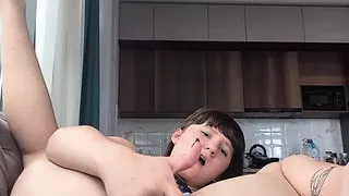 18-years old cute girl shows her feet, massaging tits and fucking herself with fingers (more in OF)