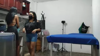 The naughty neighbor flirts with the new friend she met at someone else's house