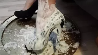 Are You Hungry Guys? Who Wants To Lick The Yoghurt Of My Sexy Black Leather Platform High Heel Pumps?