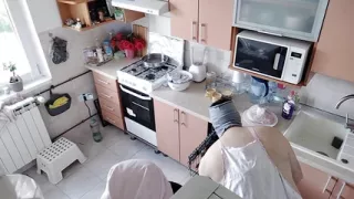 Hot amateur couple having fun in the kitchen.