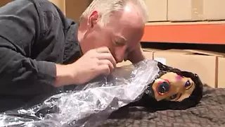 An older guy is fucking a sex doll and a cute teen