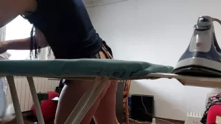 Amateur woman doing housework naked. Brunette hairy pussy, big tits, big ass.