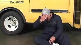Blonde teen banged by bus driver in vintage video