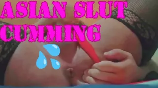 Closeup Cumshot Asian Sissy Crossdresser In Red Thong And Lingerie