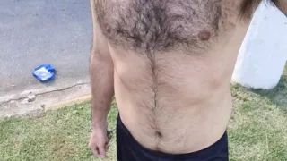 Hairy sweaty outdoors in public during a running workout and then enjoying yummy