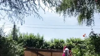 In gardening clothes to go get the mail