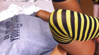 The stepdaughter seduces her father&#039;s friend and fucks him in his room while he is sleeping.